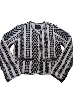 XS Sanctuary Quilted Cotton Jacket India Black White Geometric Cropped Preppy